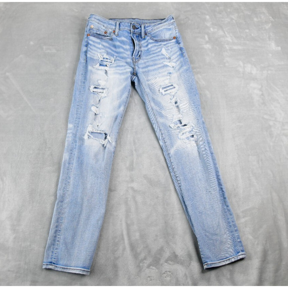American Eagle Jeans Mens 29X30 (28x29 Actual) Slim Distressed Blue Denim - Picture 1 of 12